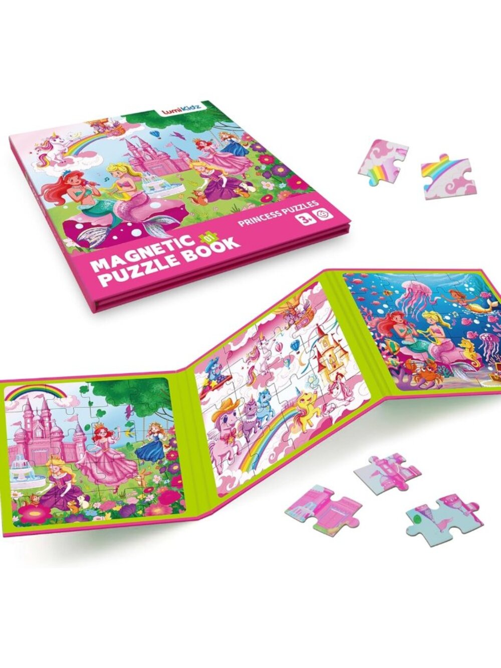 Magnetic Unicorn Mermaid Princess Puzzle - 20 Piece Travel Toy for Girls 3-6